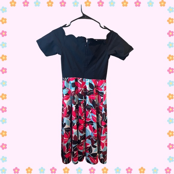 Vintage 50s/60s Inspired Floral Scallop Fit & Flare Dress Retro Kawaii - Picture 3 of 4